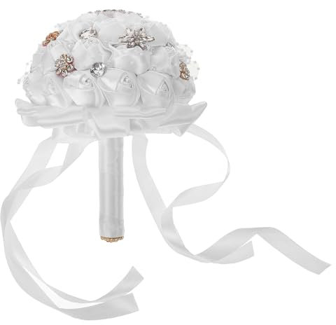 Cabilock 1stück Brautstrauß Mit Satinband Künstlicher Hochzeitsbouquet Weiß Elegante Blumendekoration Für Braut Und Brautjungfer Für Hochzeiten Und Anlässe