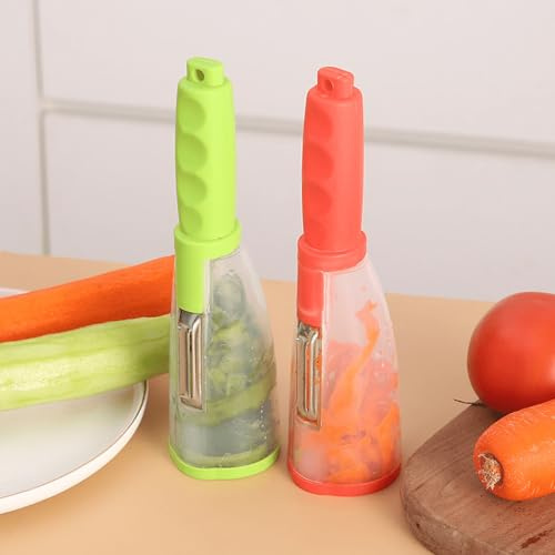 2 Stück Aufbewahrungsschäler für Gemüse, Sparschäler mit Gemüse Aufbewahrungsbox, Universalschäler für Obst und Gemüse, Kartoffelschäler, Multifunktionaler Sparschäler für Kartoffel Karotten Apfel