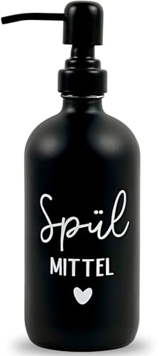 Glas Seifenspender 500ml - Schwarzer Pumpspender, Spülmittelspender für Küche. Handseifenspender für Badezimmer (Schwarz, Spülmittel mit Metallspender)