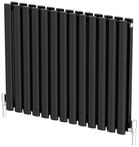Radiant Living Black Horizontal Radiator 600 x 780mm – Double Panel Oval Column Designer Radiator, High Efficiency Modern Steel Heating for Living Room & Bathroom