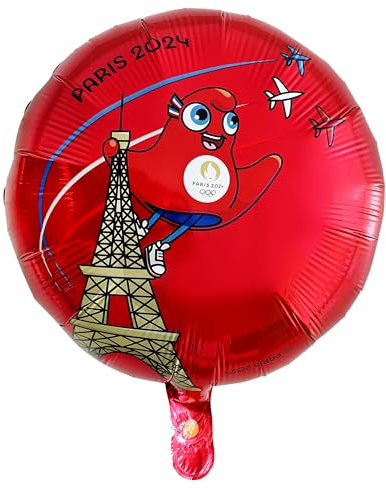 PARIS 2024 CMP, CJO80092, Folienballon, rot, Gm, 45 cm, offizielles Lizenzprodukt, Partydekorationen, zum Aufblasen mit Strohhalm oder Ballonpumpe, Sportthema, Geburtstag