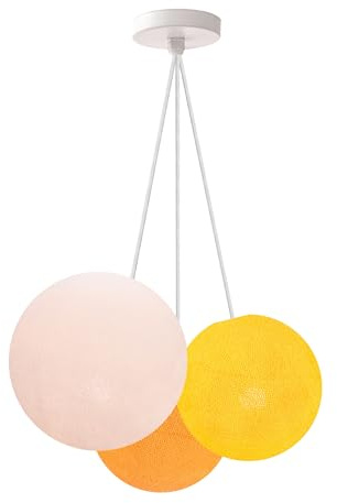 CREATIVECOTTON Dreistrahlige höhenverstellbare LED Hängelampe mit handgearbeiteten Kugeln aus Baumwolle (Sunrise - 3-flammig)
