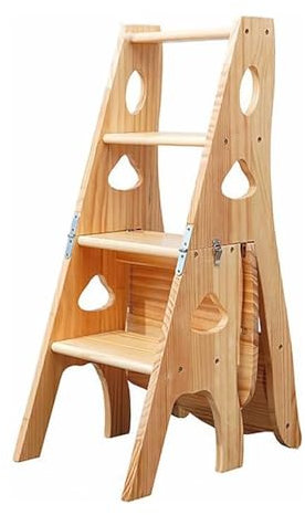 SAYEYBU Klappbarer Leiterstuhl Aus Holz FüR Bibliotheken, Tragbares Leiterregal, Multifunktionaler Tritthocker, AusstellungsstäNder FüR 4-Stufige Trittleitern,Wood,B