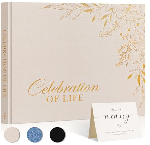 Lanpn Funeral Guest Book for Memorial Service, Linen Cover Celebration of Life Registry Guest Book, Funeral Favors Sign in Books for Guests Memory Book for Funeral with Memory Table Sign, Beige