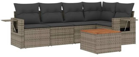 HETFTJN Garten Möbel Draußen Bierzeltgarnitur Outdoor Furniture Gartengarnitur - 6-TLG. Garten-Sofagarnitur mit Kissen Grau Poly Rattan für Café Terrasse Garten Restaurant