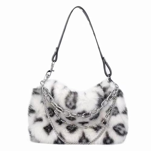 Pandalein Damen Kunstpelz Winter Umhängetasche Flauschig Abendtasche Plüsch Handtasche Kette Clutch Plüschtasche Henkeltasche für Hochzeit Wedding Prom Party