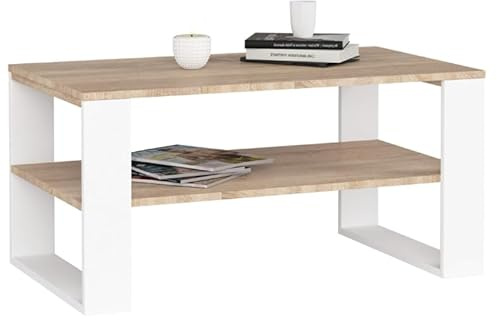 BDW - Tavolino da caffè – Divano con ripiano aperto, ripiano – 92 x 45 x 53 cm – Tavolino basso – Salone – Moderno – Tavolo da pranzo – Cassapanca – Legno (bianco/rovere Sonoma)