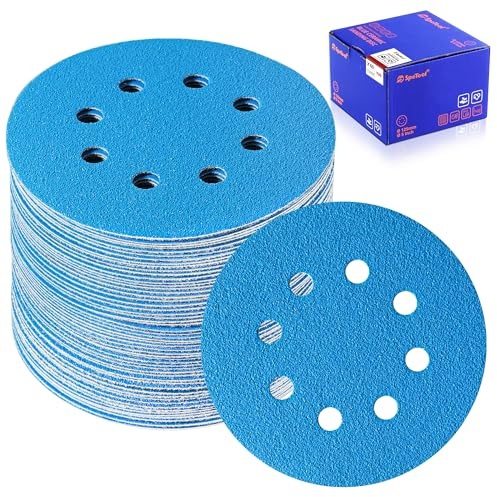 SpeTool Schleifpapier 125mm Klett 60 Stück Schleifscheiben Schleifpapier 80 körnung für Exzenterschleifer 8 Löchern Keramik Schleifpapier rund für Holz Epoxidharz Metall Oberfläche Automobilbleche