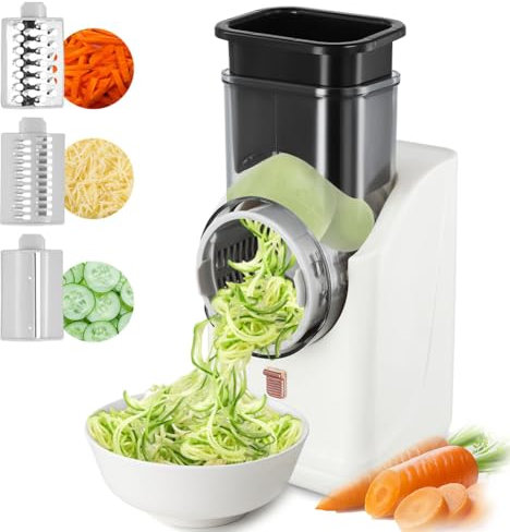 Cortadora de Verduras eléctrica 3 en 1, rallador de Queso con Carga USB con 3 Cuchillas Intercambiables, Puerto de alimentación Grande, Corte más rápido y fácil, para Queso, Verduras, Patatas