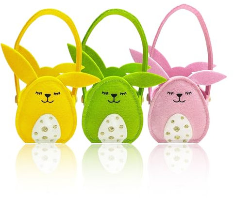3 Stück Osterkörbchen Filz Osterhasen, Osterkorb für Kinder, Osterkorb mit Henkel, Osternest Basteln Hase, Ostern Deko, Oster Geschenktüten, Osterdeko Osterkörbe Bastelsachen Deko