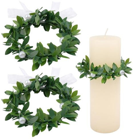 Tropfschutz Kommunionkerze,2 Stück Kleine Tropfschutz Kommunion Kerzenringe mit 4-5 cm Durchmesser, Künstliche Kränze Tropfenfänger für Kerzen,für Kerze Kommunion Taufe Hochzeit