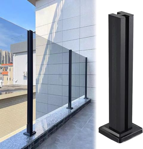 Poste para barandilla vidrio Inicio Terraza Poste De Barandilla De Balaustrada De Vidrio, 130 120 100 90 80 70 60 CM Alto Poste De Vidrio Con Base Para Interiores Y Exteriores, Negro(Black Mid Post,65