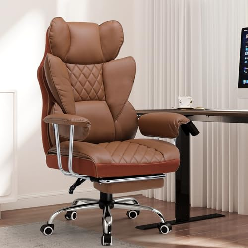 GTPLAYER Gaming Chair, Executive Office Desk Chair with Footrest Ergonomic Heavy Duty High Back Lumbar Support Home Recliner Swivel Computer Chairs, Brown