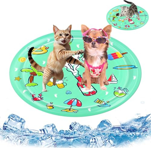 SUPERPAWS Katzen Spielmatte Wasser Dicke sensorische Wasserspielmatte für Katzen & Hunde - Kühlmatte für den Sommer gegen Langeweile (Runde Matte 'Sommerboot' (100cm/39 Zoll))