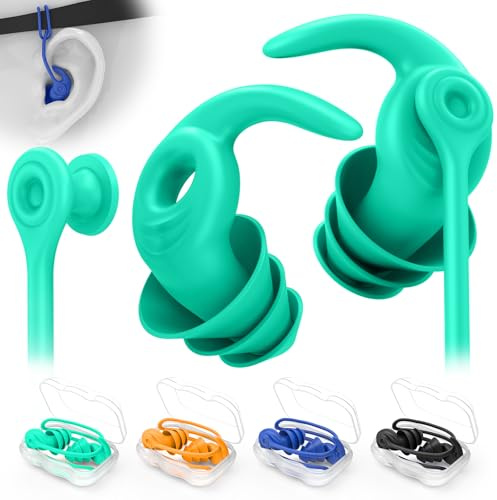 Tapones de Natación para Adultos, 4 Pares de Tapones para los Oídos Impermeables de Silicona Reutilizables con Cordón Extraíble, Ideales para Natación, Ducha, Surf y Otros Deportes Acuáticos