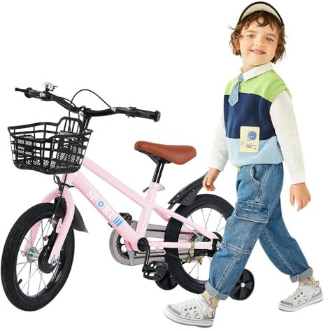 Willonin Kinderfahrrad Tandem Fahrrad aus Stahl mit Hilfsrad - 16 Zoll Tandem Fahrrad aus Kohlenstoffstahl mit Hilfsrad - Rosa