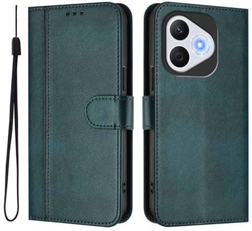 ELECWAY for Honor 400 Lite Phone Case Wallet, Flip Leather TPU Cover with Card Holder Wrist Strap, Dark Green
