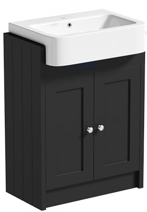 BELOFAY Vanity Unit with Basin | 600mm Floor-Standing Bathroom Vanity Unit with Basin | Matte Grey | Soft-Close Hinges & Round Handles | With 1 Tap Hole, Waste Included (Crawlex Grey)