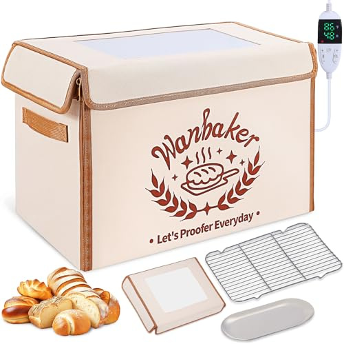 Wanbaker Folding Bread Proofing Box, 68-131F Temp Control 99H Timer, Foldable Dough Proofer for Sourdough Starter Pizza Yogurt Kombucha 6-Layer Insulated Fabric Metal Rack Included