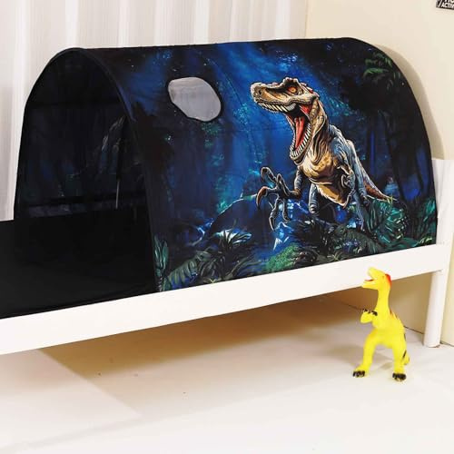 CRAWLBO Kids Bed Tent Twin Beds - Zoos and Cars Wonder Play Tents Boys Girls Ventilated Indoor Play Tent Children Promotes Independent Play, Stimulates Imagination Set-Up Playhouse (Dinosaur)
