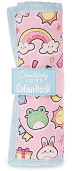 Colourbook Estuche rollo portapastelli, 24 lápices incluidos, cierre de , bolsillo interior, tejido lavable, 38 x 19 cm, fantasía Kawaii para escuela y viajes