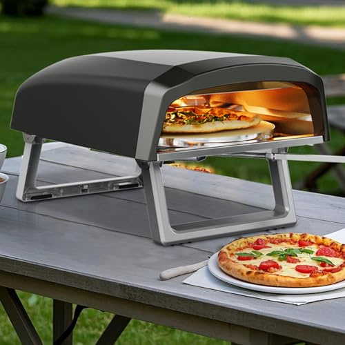 THYXGS Forno per Pizza a Gas Portatile da Esterno da 12, con Piedini Pieghevoli, Manopola di Controllo del Calore Regolabile, Pala per Pizza, Pietra Refrattaria, Cottura Ad Alta Temperatura a 520°C