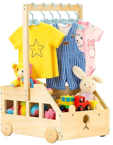 Babykorg i trä med hjul och handtag, tvättkorg förvaringslåda för nyfödda, pojkar flickor, babyshower skåp baby shower presentkorg för graviditet och nya föräldrar