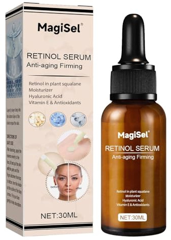 Siero al Retinolo, con il di Vitamina E, Acido Ialuronico, Retinol Siero Viso, Antirughe viso Donna, Idratante Rassoda Riduce le Linee Sottili, 30ml