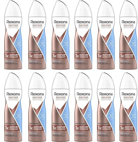 12x Rexona Maximum Protection Clean Scent Anti-Transpirant Spray Extra Strong Deospray mit dem 3x Schutz bei Stress,Hitze und Bewegung mit zuverlässigem Schutz gegen Körpergeruch,150 ml (12er Pack)