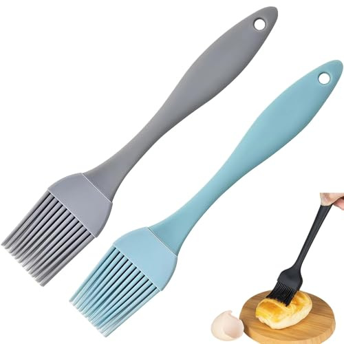 2PCS Silicone Pastry Brush, Cooking Brush, Pastry Brushes for Baking, Grilling, Basting, Stirring, Kitchen Use - Grey, Blue