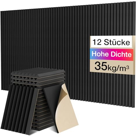 Sonic Acoustics 12 Stücke Selbstklebend Schallabsorber, Dichte 35 kg/m³, 2,5x20x30cm, 3D Hochdichte Akustikschaumstoff, Hall-Echo-Fliesen reduzieren, für Wand, Tonstudio, Aufnahmestudios, Büro