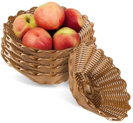 MDPUTY 5 PCS Bread Baskets for Table Round, Plastic Fruit Basket Round Small Woven Bread Basket Serving Wickers Food for Table Restaurant Display Decor