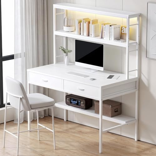 faitlux Schreibtisch mit Regal & Schubladen für Homeoffice 100×51 cm | Großer Stauraum • Höhenverstellbare Ablage • Platzsparend • 140 kg Tragkraft • Schnelle Montage