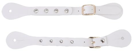 Haofy Verstellbare Vintage-Sporn-Stiefelriemen, Handgefertigtes Kunstleder mit Strass-Akzenten für Cowboys und Cowgirls. Leichtes Gewicht von 1,4 Unzen Sorgt für Komfort Beim Rodeo-Reiten oder (WHITE)