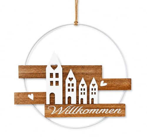 exylosluxek Herzlich Willkommen Schild, Willkommen Schild für Haustür, Minimalistische Rustikale Holz Deko für Eingang