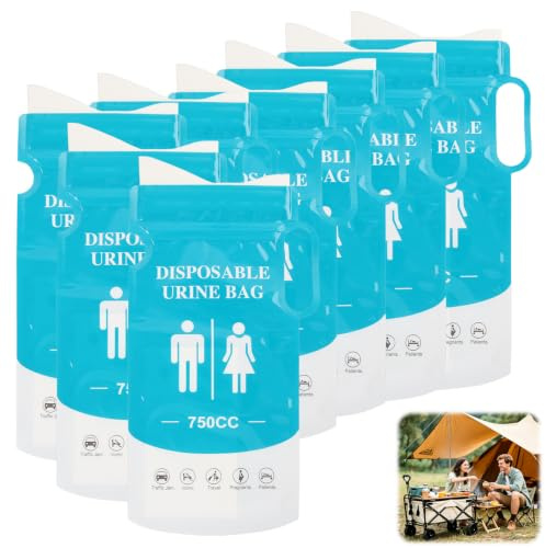 GodtKowty 8 Pièces Sacs à Urine Jetables 750ml, Urinoirs Portables avec Poignée, Sacs Anti-Fuite Multifonctions pour Adultes et Enfants, Idéal Voyage, Camping, Embouteillage, Mal des Transports