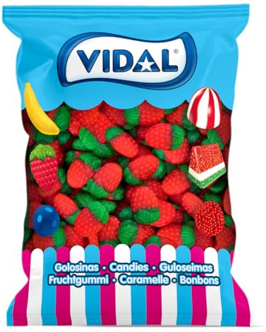 Vidal Golosinas Fresas Silvestres, Caramelo de Goma con Sabor y Forma de Fresa, Colores Verde y Rojo. Bolsa 1.5 Kg