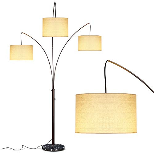 Brightech Trilage Lámpara de pie de arco con base de mármol - 3 luces que cuelgan sobre el sofá desde atrás - Lámpara de árbol arqueado de múltiples cabezales - para habitaciones de mediados de siglo