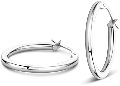 Orovi Schmuck Damen Klassische Zeitlose runde goldene Creolen Ohrringe elegante Klappcreolen aus Weißgold 14 Karat(585) Gold, Kreolen-Durchmesser 24 mm