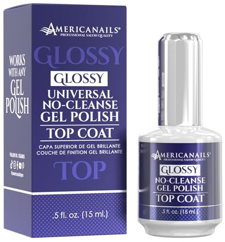 Americanails Gel Polish Top Coat - Original Dual Cure Formula, Long Lasting, Soak Off UV LED Fast Drying Nail Gel - Glossy Finish (.5 oz)