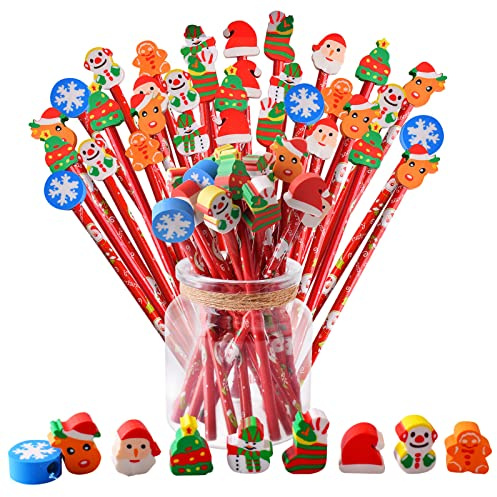 36 Pezzi Matite Natalizie Divertenti per Gadget Natalizi Bambini Regalo Compleanno Matite in Legno con Gomma