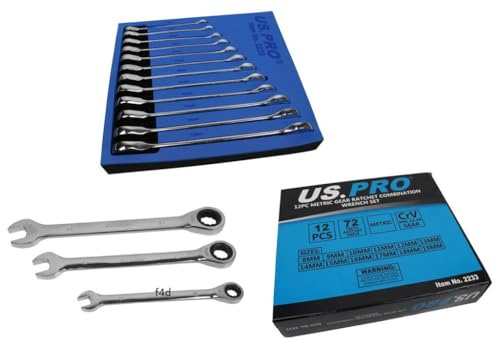 US PRO 12pc Metric Gear Ratchet Combination Spanner Wrench Set 8-19mm 2233