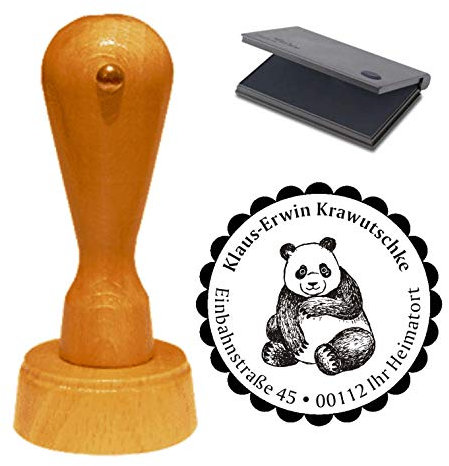Stämpel söt panda – med personlig adress och stämpelkudde – Ø 40 mm