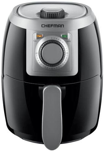 CHEFMAN Small, Compact Air Fryer Healthy Cooking, 2 Qt, Nonstick, User Friendly and Adjustable Temperature Control w/ 60 Minute Timer & Auto Shutoff, Dishwasher Safe Basket, BPA - Free, Black
