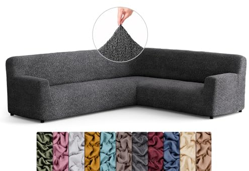 Menotti Corner Sofa Cover - Corner Couch Cover - Pet Protector - Soft Polyester Fabric Slipcovers - 1-piece Form Fit Stretch Sectional Sofa Slipcover Furniture Protector - Microfibre - Grey (Corner)