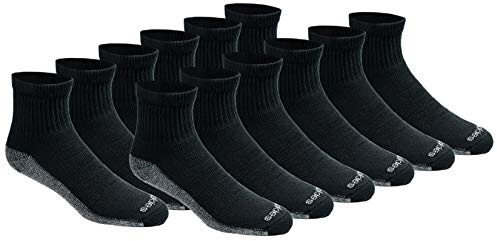 Dickies Men's Dri-Tech Moisture Control Quarter Socks, Available in M-XXL (6, 12, 18 Pairs), Black (12 Pairs), Medium