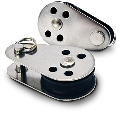 PROTECH 10 Stück Seilrolle mit Bolzen und Kunststoffrolle Edelstahl A2 Miniblock Länge 45mm für Seil Durchmesser 6mm