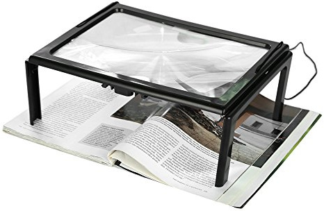 Leselupe, Ganzseitenlupen, ultradünne faltbare Vollleselupe mit 3 facher Lupe 4 LED Leuchten für Senioren und Sehbehinderte