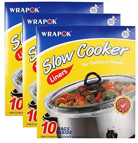 Wrapok Sacs de cuisson sans BPA pour casserole ovale ou ronde, grande taille 33 x 53,3 cm, convient pour 3 à 8,5 litres – 3 pièces (30 sacs au total)
