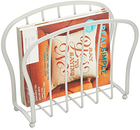 mDesign dekorativer Zeitungshalter für Zeitschriften, Bücher oder Tablets – freistehender Zeitschriftensammler fürs Wohnzimmer oder Bad – eleganter Zeitungskorb aus Metalldraht – hellgrau